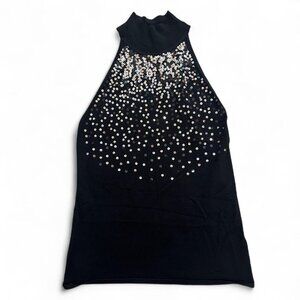 Black and silver sequin halter top